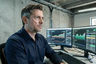 Analyste en cybersécurité comparant des solutions de protection système sur plusieurs écrans dans un centre opérationnel de sécurité moderne