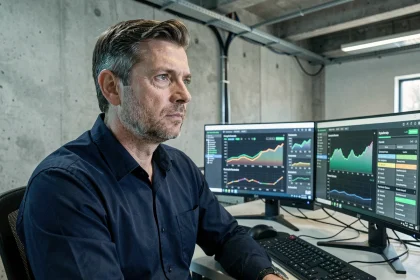 Analyste en cybersécurité comparant des solutions de protection système sur plusieurs écrans dans un centre opérationnel de sécurité moderne