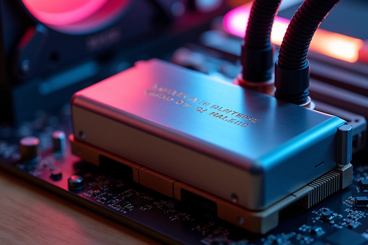 Pompe et bloc CPU du ARCTIC Liquid Freezer III Pro en gros plan sur carte mère haut de gamme