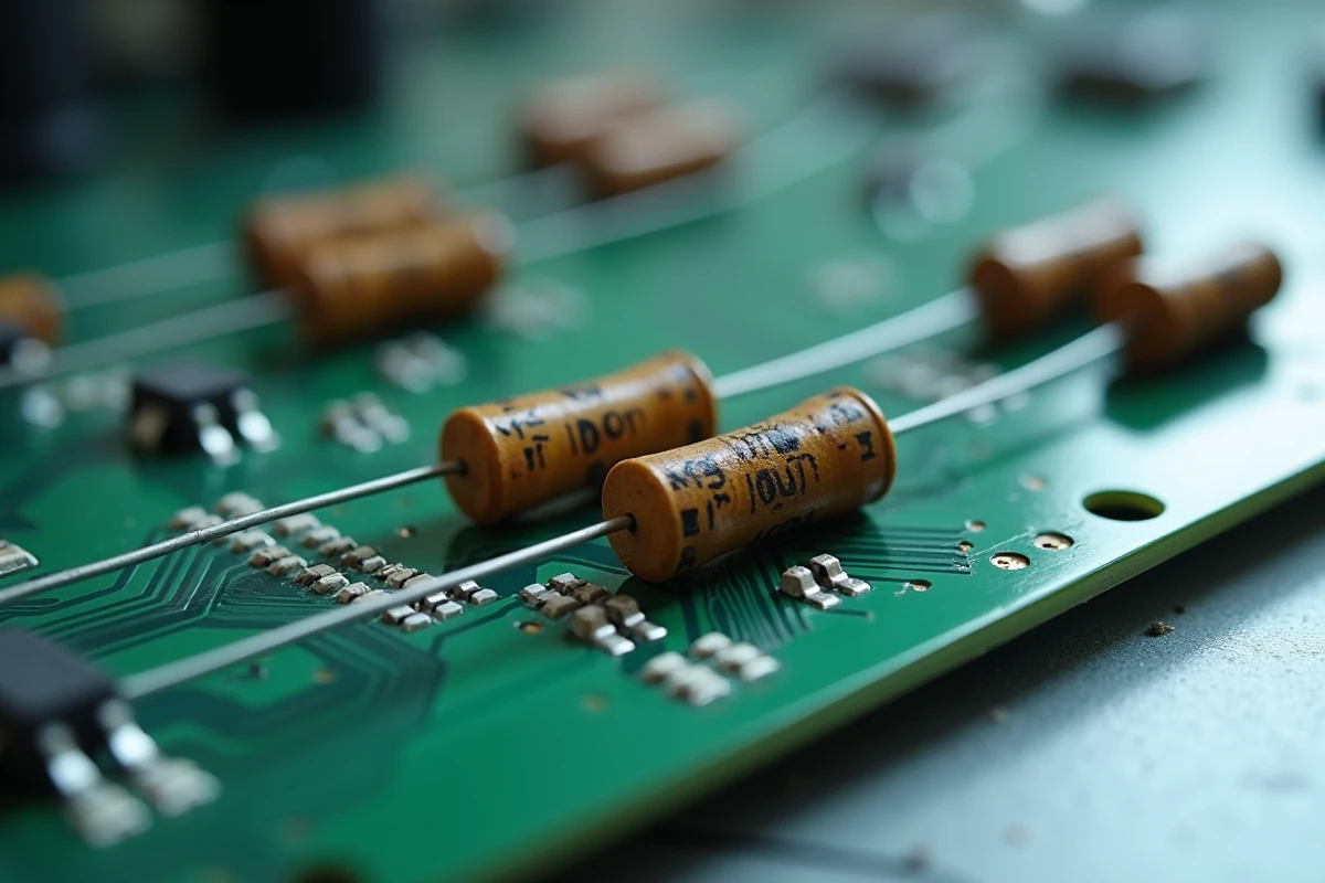 Comparaison de résistances électroniques neuves et usées sur un circuit imprimé en laboratoire