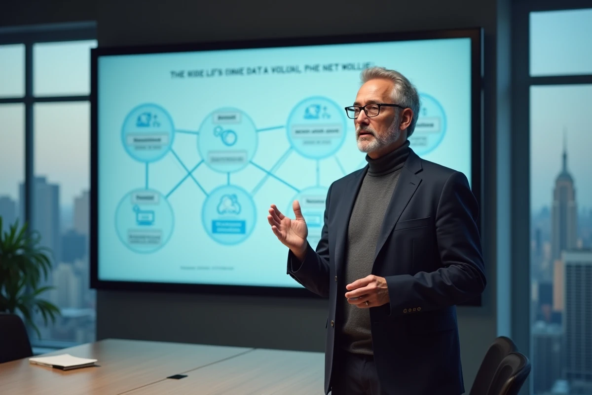Consultant en protection des données présentant les catégories autorisées par le RGPD devant un tableau interactif