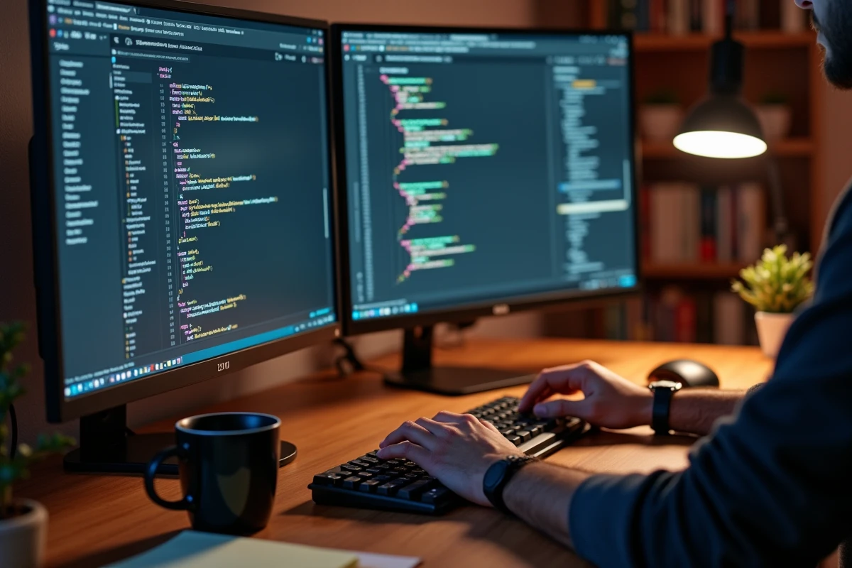 Les mains d'un développeur web tapant du code HTML et CSS pour construire un site web performant