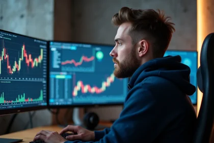 Développeur analysant des outils d'intelligence artificielle sur la plateforme d'échange crypto Kraken