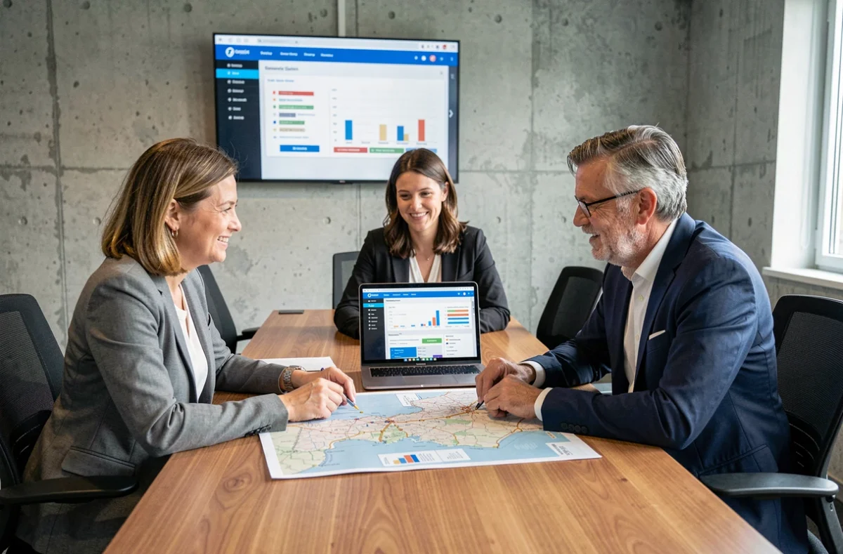Équipe de professionnels collaborant autour des nouveautés MEL AC Normandie 2026 en salle de réunion