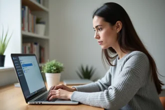 Femme configurant les paramètres OneDrive sur un ordinateur portable pour déplacer ses dossiers hors du cloud