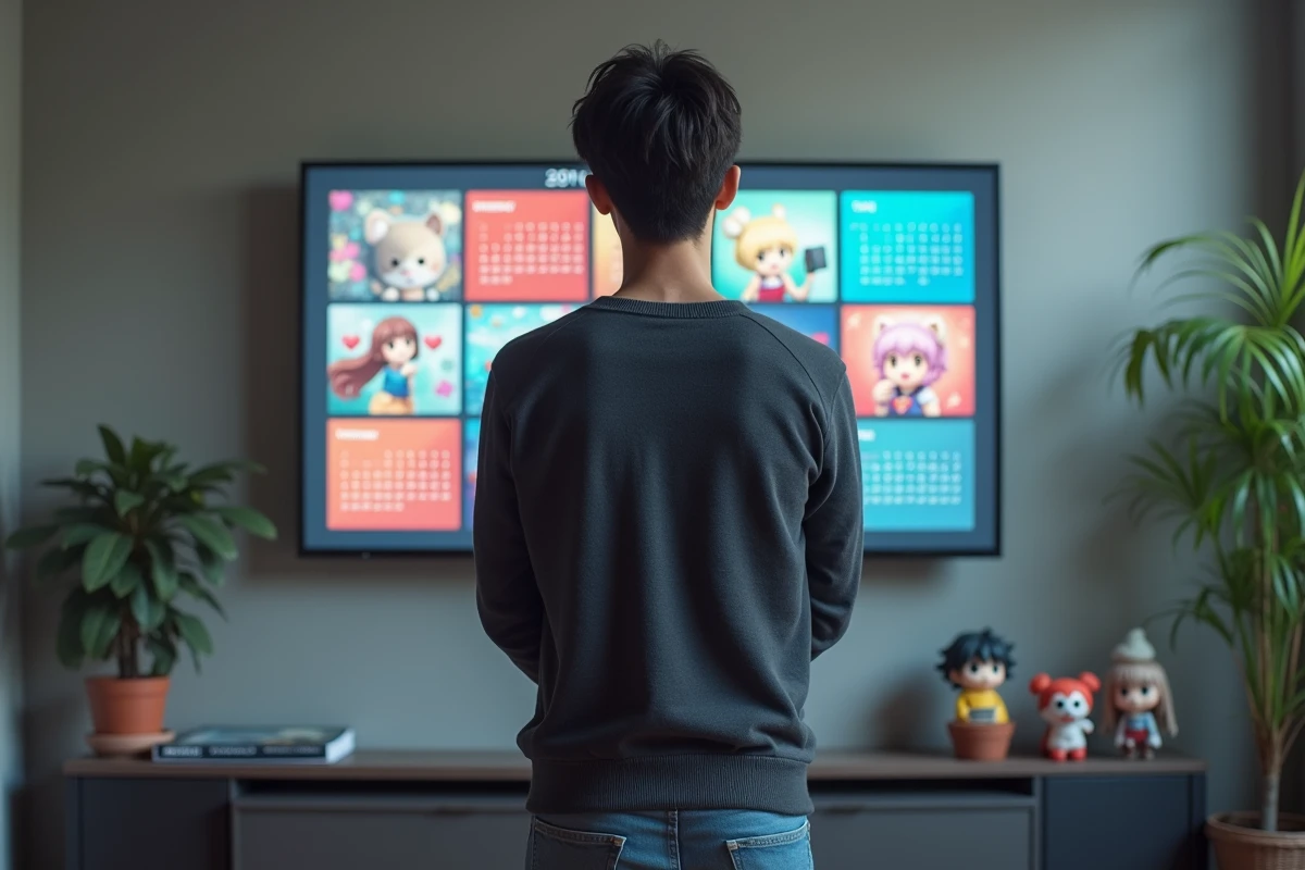 Homme devant un écran affichant le calendrier des animés prévus pour 2026