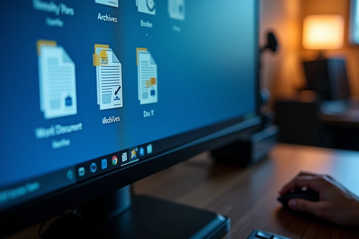 Écran d'ordinateur affichant des icônes de fichiers Word avec les extensions DOC et DOCX dans un explorateur de fichiers