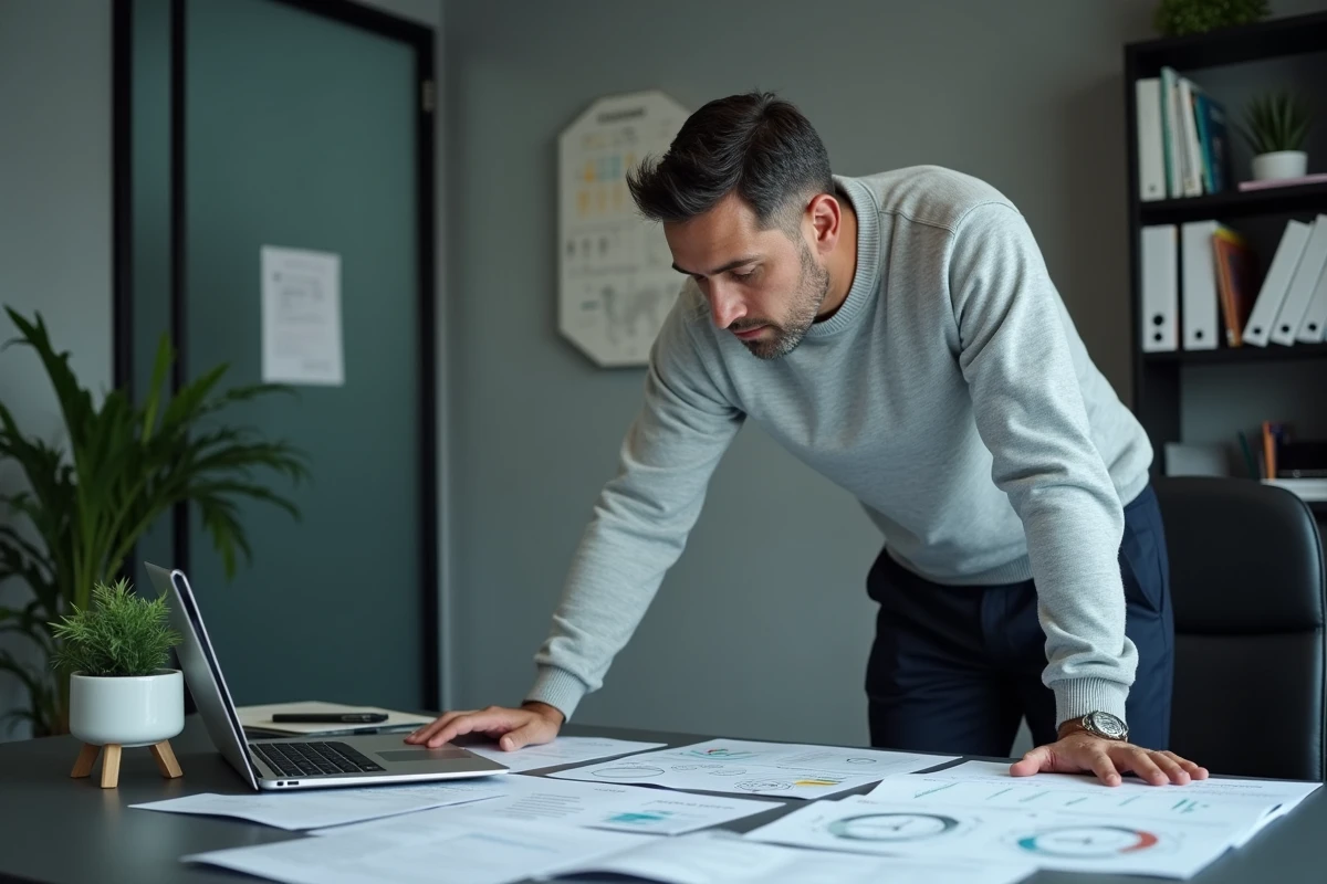 RSSI senior analysant des rapports d'audit de sécurité informatique dans son bureau exécutif